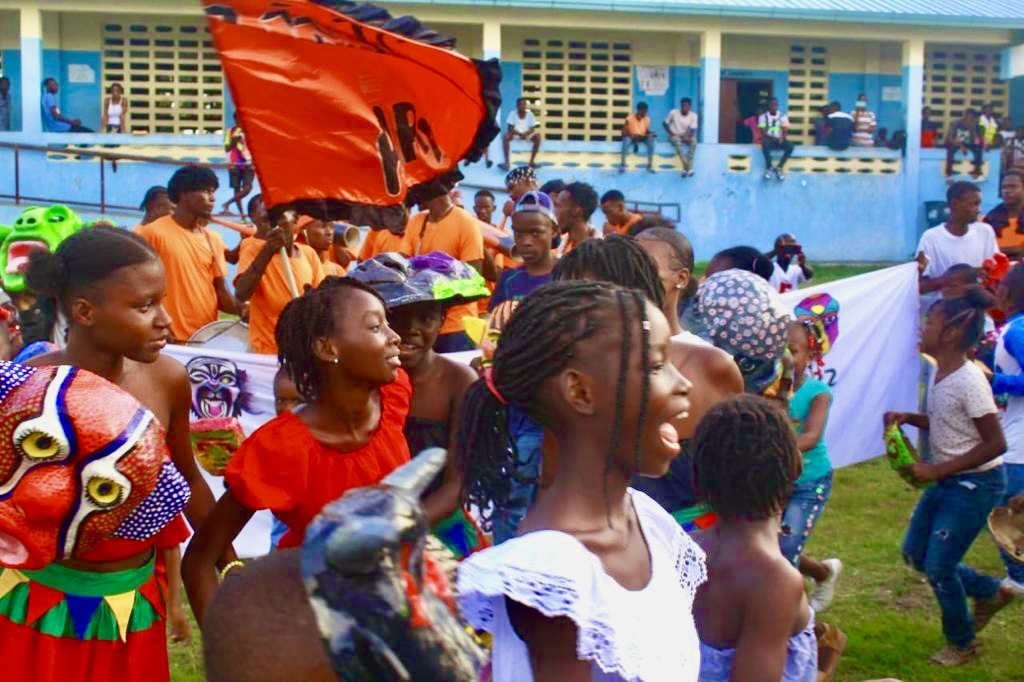 Children in Haiti during CPI mask-making diploma celebration 2022.
