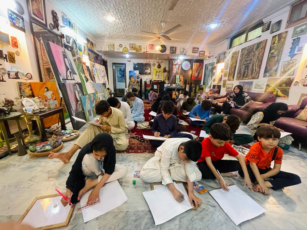 Children attending Storytelling workshop at Rang-Geet Art Center, Peshawar.