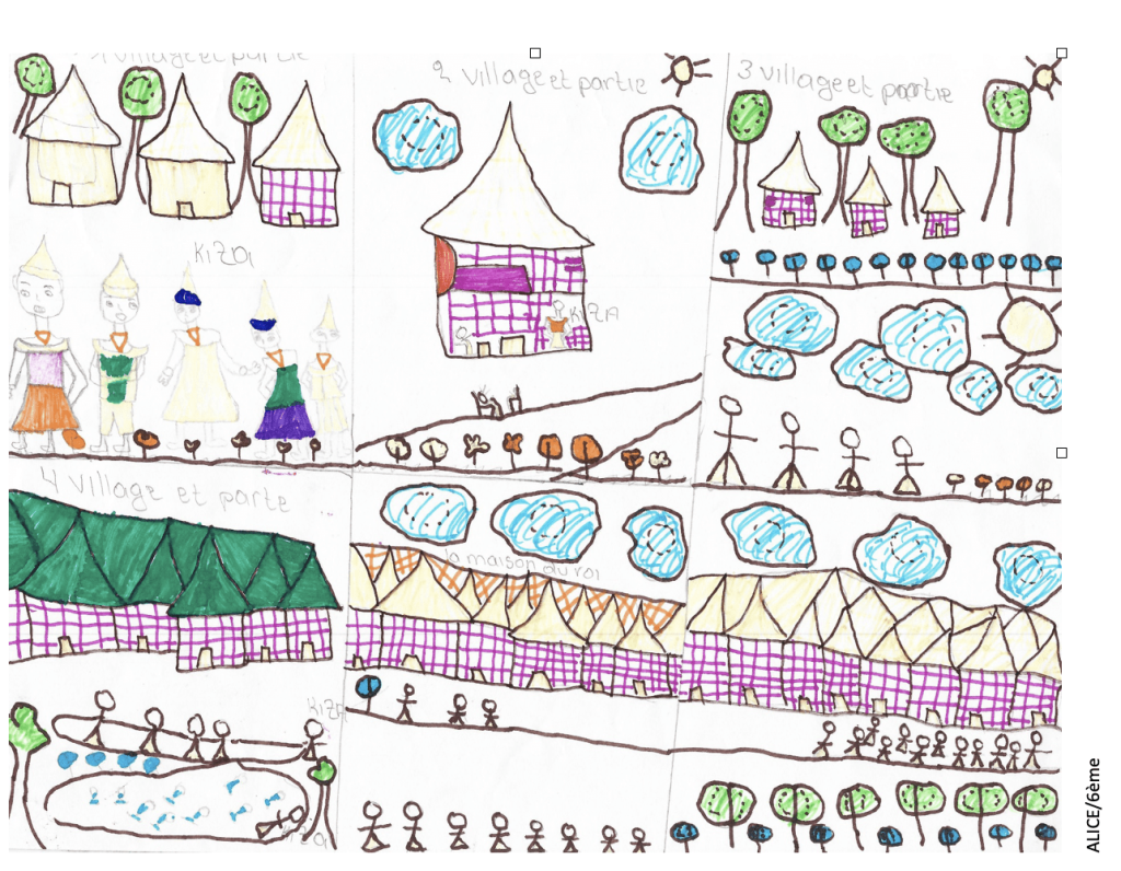 Illustration by an 11-year-old girl from Malaika School in the DRC, created during Childsplay International’s storytelling program